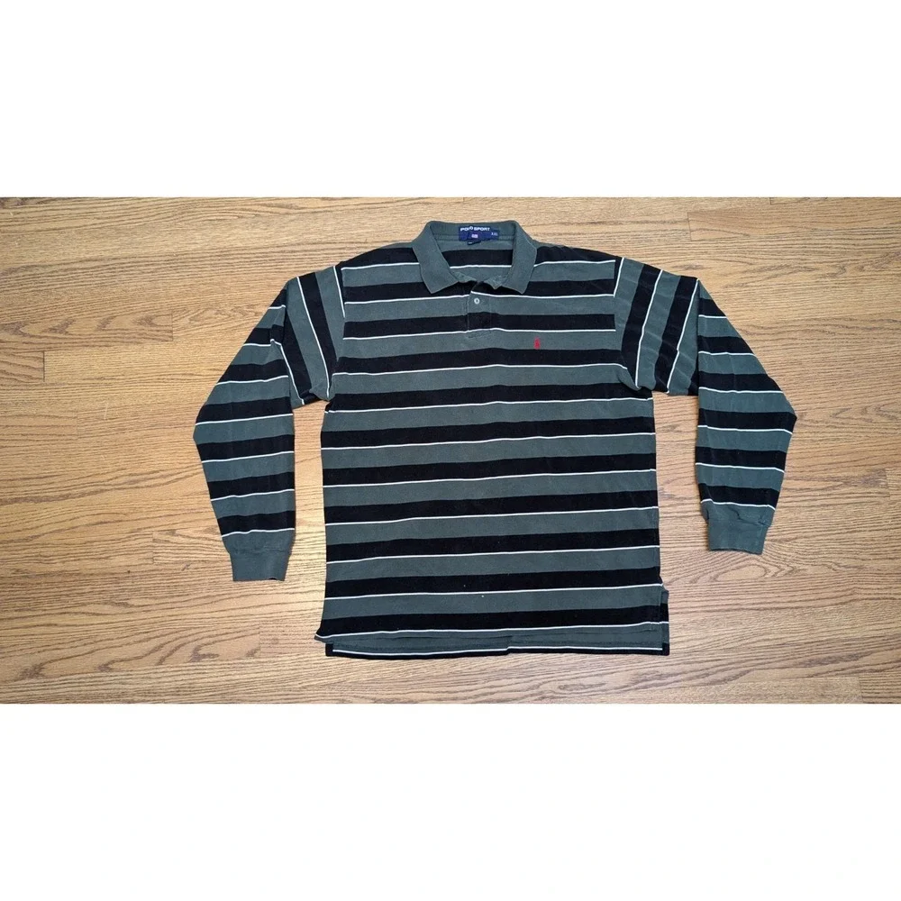 Polo Sport Rugby Shirt Men's Medium Multicolor Striped Long Sleeve Polo